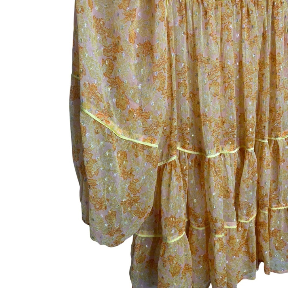 Free People Sheer Flowy Yellow Paste Ruffle Tiered Mini Dress Small *no slip - Picture 6 of 10